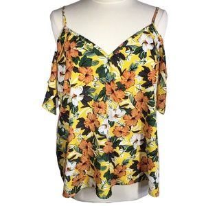 Shein Women's 2XL Floral Print Blouse Cami Spaghetti Strap Cold Shoulder Blouse